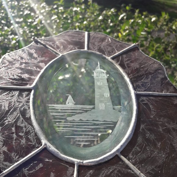 Stained Glass Etched Suncatcher Window Panel Lighthouse Bird Sailboat - Picture 3 of 14
